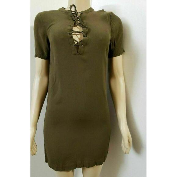 Madewell Dresses & Skirts - MADEWELL ~ Novella Lace-Up Olive Green  women's Dress XXS Shift Short-sleeve